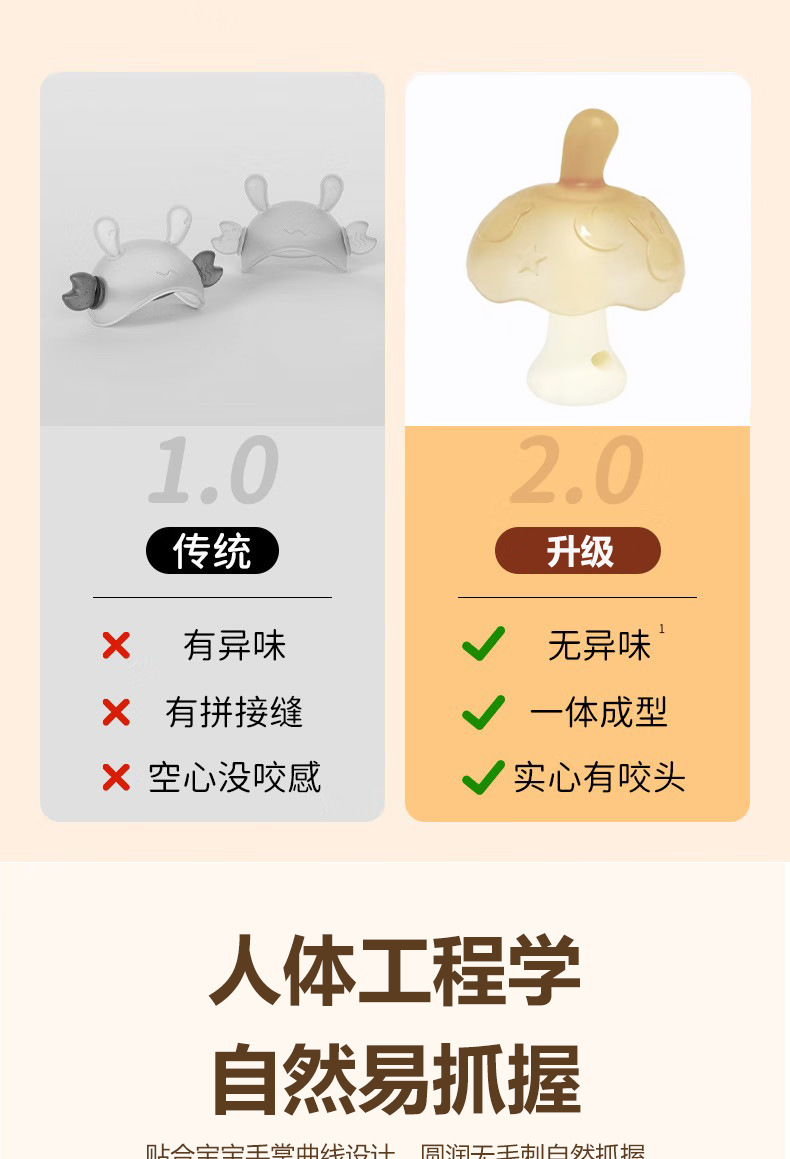 小蘑菇婴儿牙胶防吃手磨牙棒婴儿玩具可啃咬食品级硅胶安抚口欲期详情4