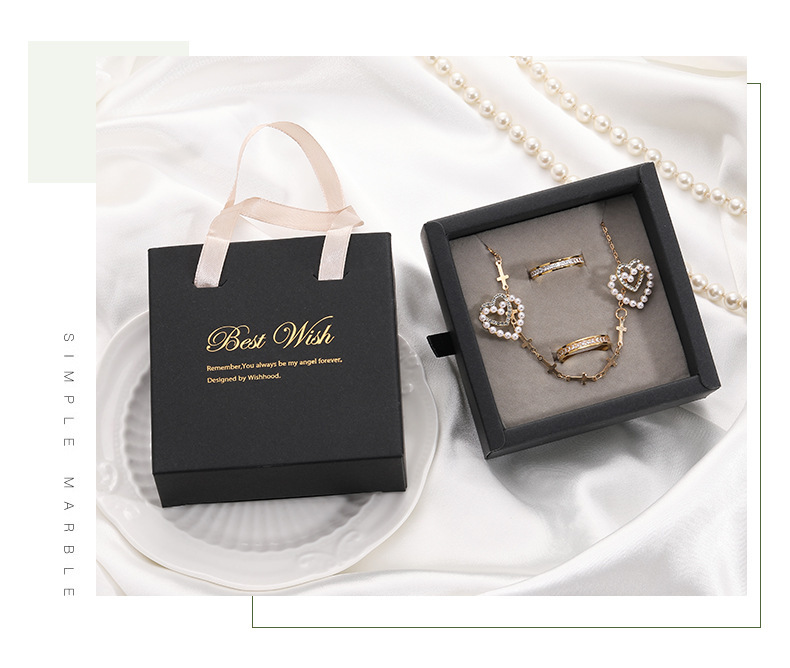 Pull-out jewelry storage box, accessories, earrings, gift packaging, drawer box, folding English ribbon hand-carry packaging pic 11