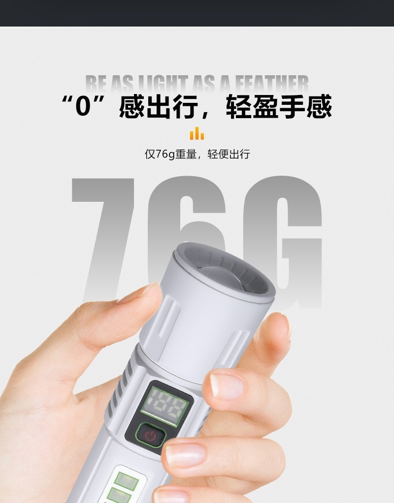 跨境新款多功能户外照明手电筒便携带挂钩数字电量显示COB侧灯详情7