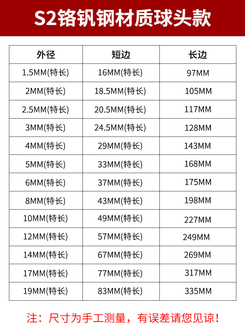 内六角扳手套装子母L型球头六棱S2加长加硬螺丝梅花扳手厂家批发详情5