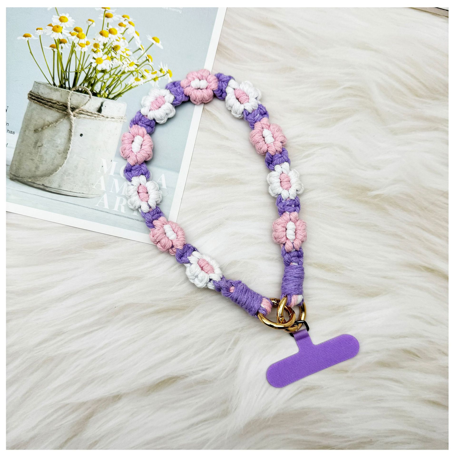 ins欧式手机挂件编织手机链小雏菊花朵编绳钥匙扣包包创意礼物女详情26