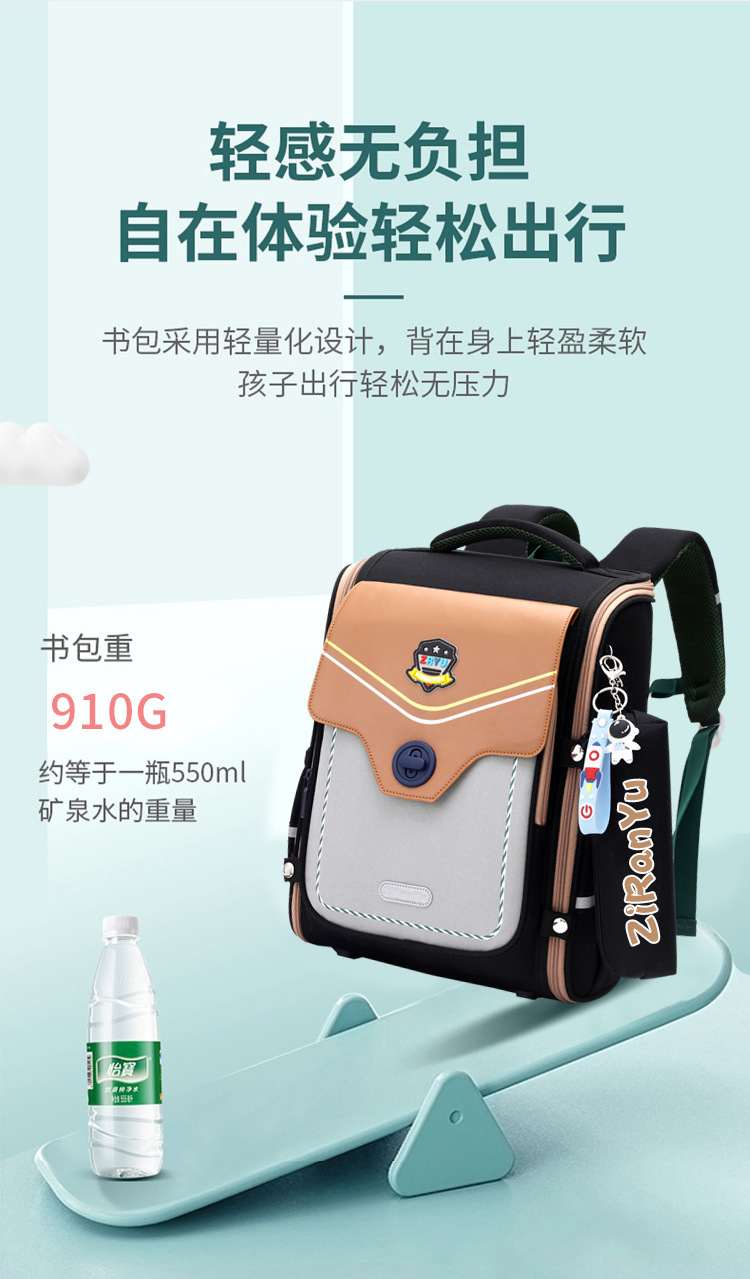 自然鱼新款英伦风1到6年级护脊减负男女孩通用小学生双肩背包详情10