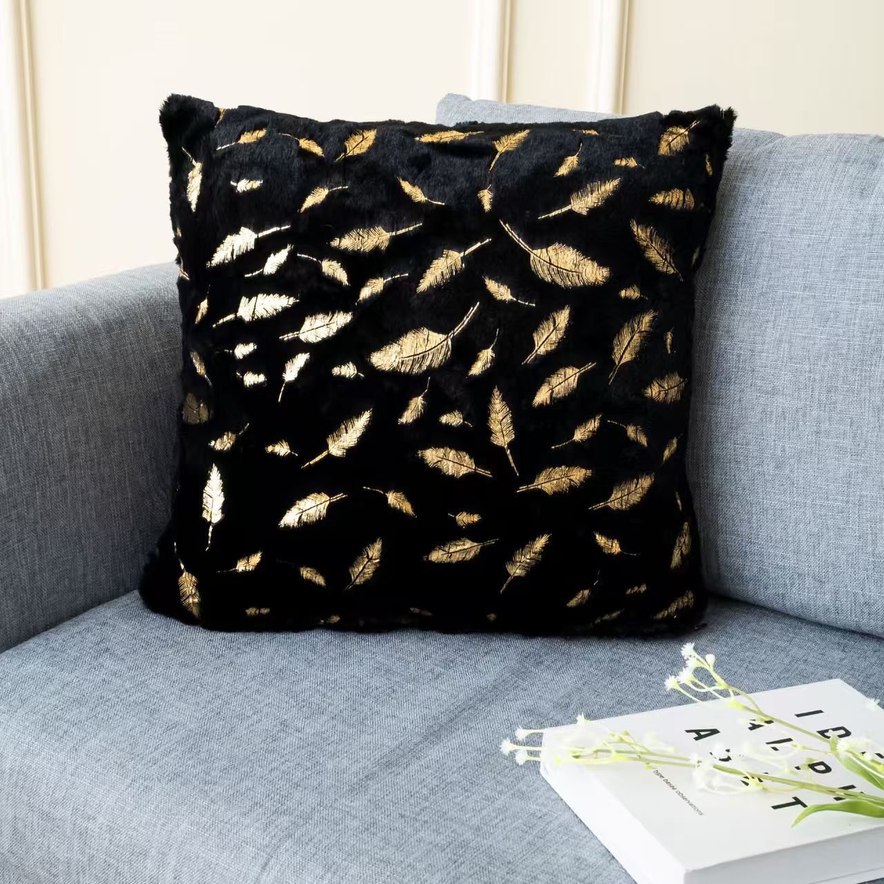 Coffee-colored gilded feather pillowcase, a light luxury living room sofa cushion decoration pillow, a modern and simple home pillow cover pic 6