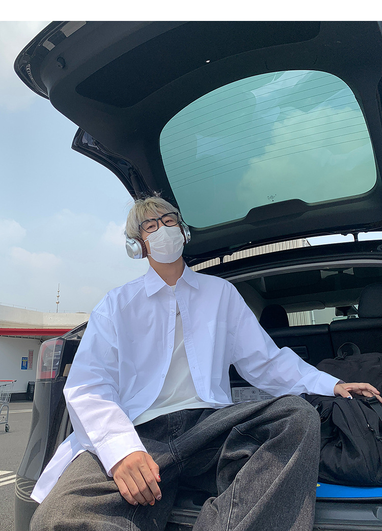 简恒薄款纯棉纯色衬衫男士长袖宽松防晒外套秋季痞帅日系休闲衬衣 pic 21