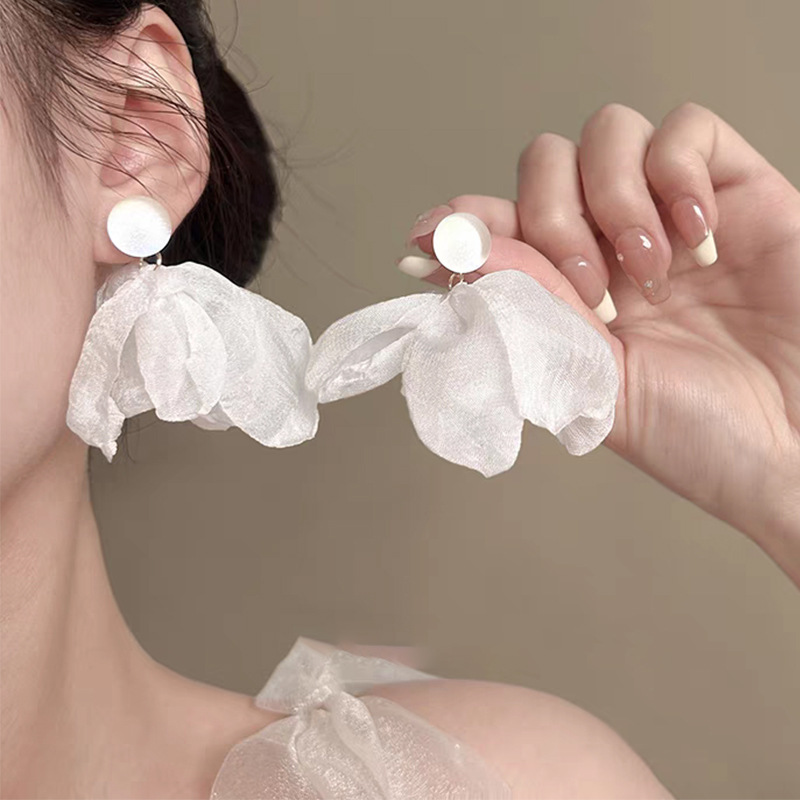 海边超仙氛围感蓝色雪纺耳钉小众设计高级耳环温柔气质度假风耳饰详情2