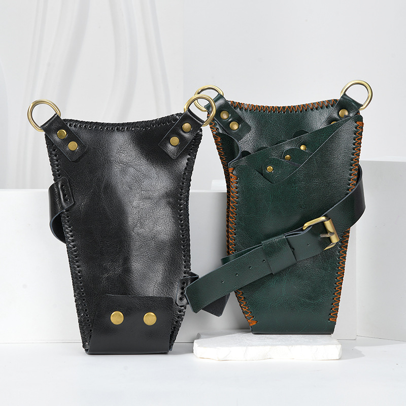 发廊美发工具包牛皮剪刀腰包挎包黑色绿色灰色时尚美发剪刀收纳包详情5