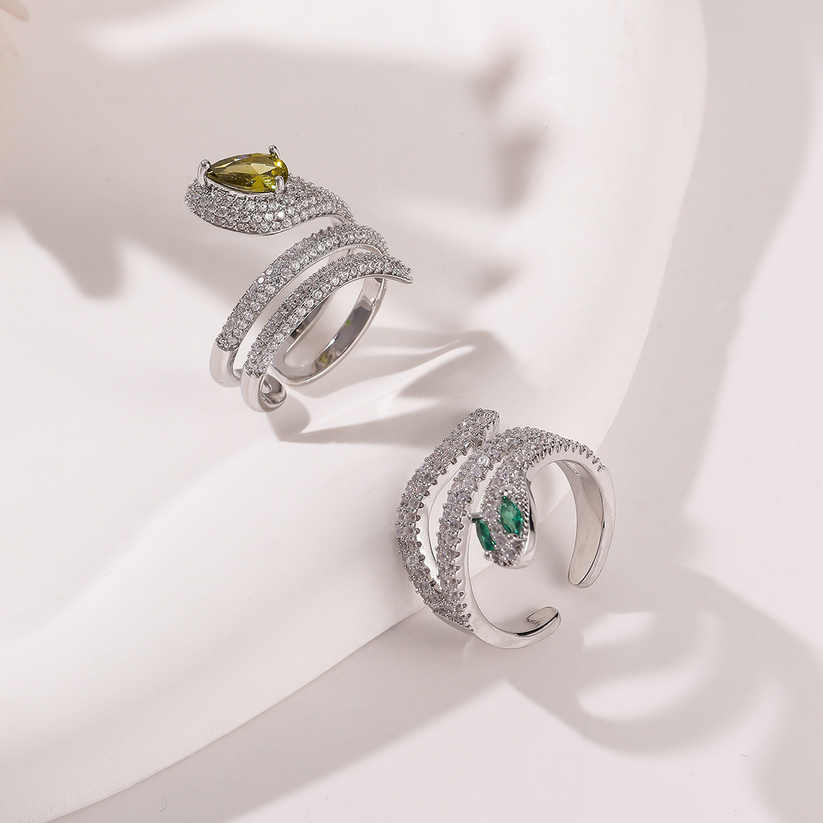 新款蛇形戒指多层灵蛇指环微镶锆石满钻开口可调节食指戒女宝石详情5