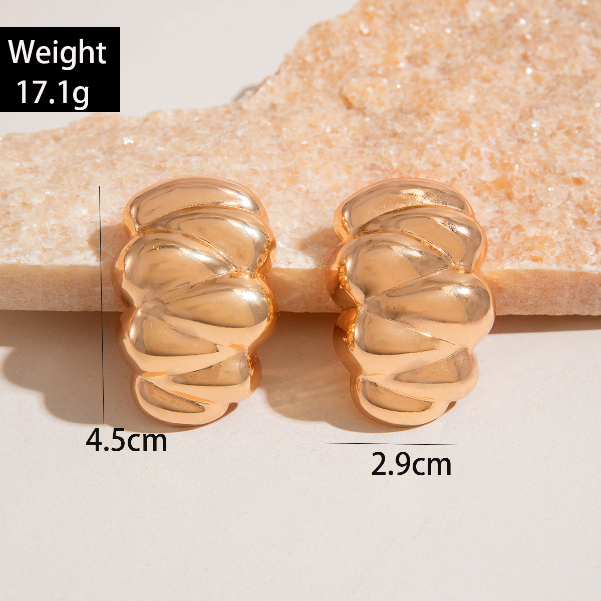 欧美跨境金色八字麻花大水滴铁质耳环设计感几何方形扭纹耳坠耳饰详情4