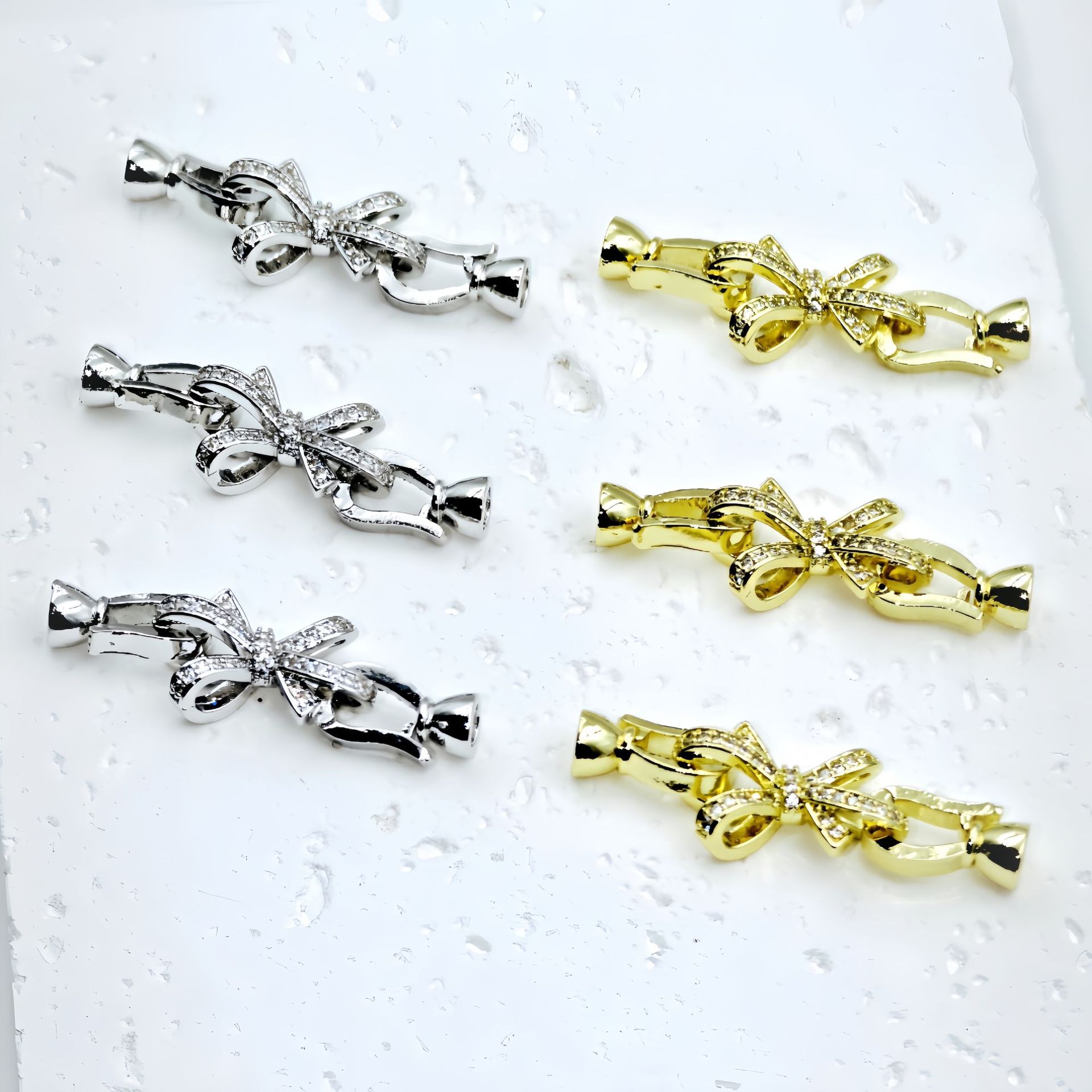 18k gold-plated zircon bow pearl buckle diy jewelry accessory, flower-shaped buckle sweater chain connection, end buckle pic 4