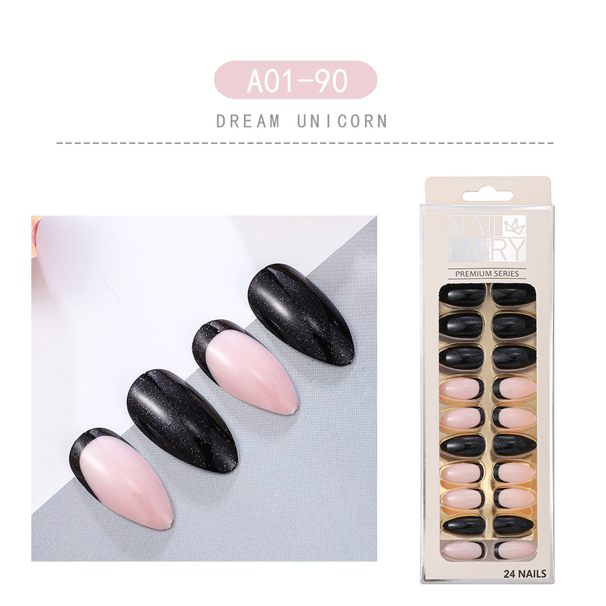 New foreign trade products: Teardrop nail detachable wearable nail art pieces, 24-piece sharp nail art patches, false nails, starry sky nail art pic 12
