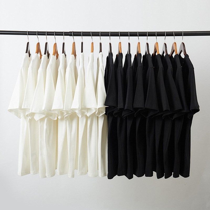 300g three-needle Xinjiang pure cotton heavy weight non-shrinking black and white pure cotton T-shirt for women, brushed breathable short-sleeved for men pic 12