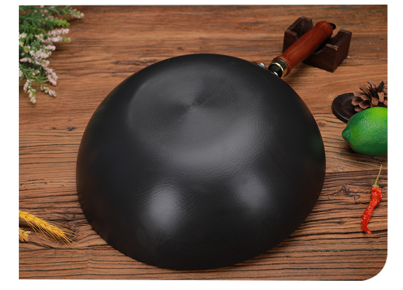 章丘手工锻打铁锅不粘锅锤纹家用老式炒菜锅无涂层电磁炉铁锅工艺详情16