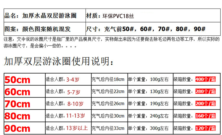 儿童游泳圈双层pvc充气腋下圈成人运动户外泳圈卡通加厚水晶圈详情1