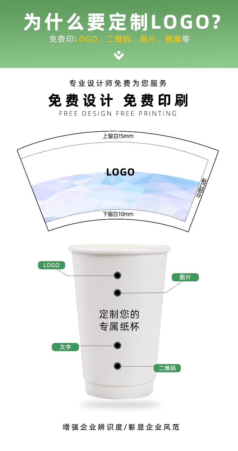 咖啡纸杯白色中空热饮杯定制logo隔热奶茶打包杯防烫一次性杯详情4