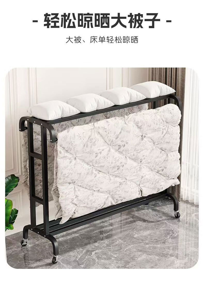 新款家用卧室衣帽架阳台落地移动带轮晾衣杆立式加厚多功能晾衣架详情8