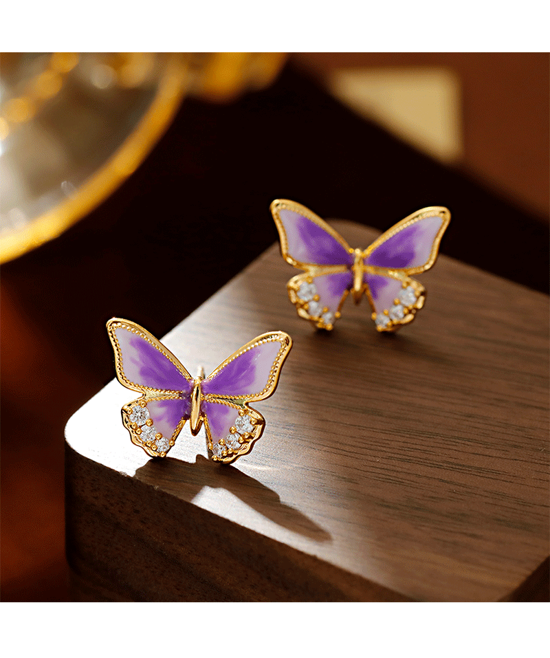 Hyacinth original design enamel drop glaze taro purple butterfly stud earrings ins Small, elegant, sweet and light luxury commuter earrings for women pic 4