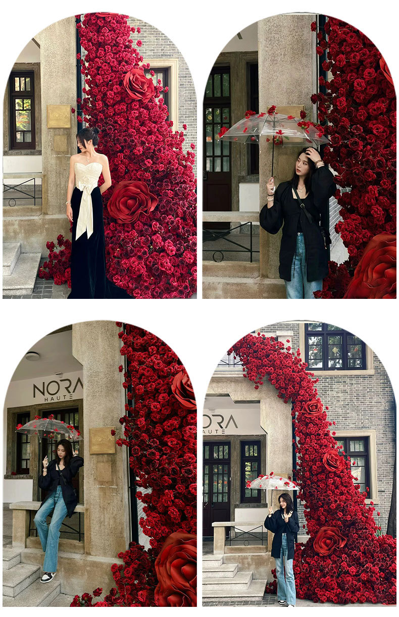 定制婚庆玫瑰瀑布仿真花假花瀑布墙网红玫瑰花背景墙情人节花详情18