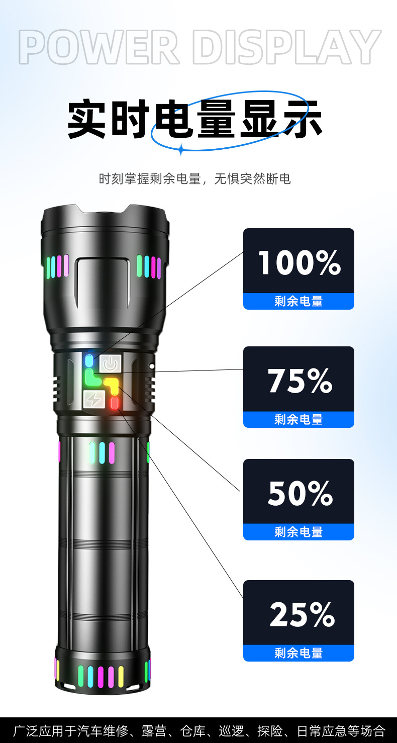 Powerful rechargeable flashlight, long-lasting high-lumen zoom alloy patrol camping portable outdoor lighting fixture pic 9
