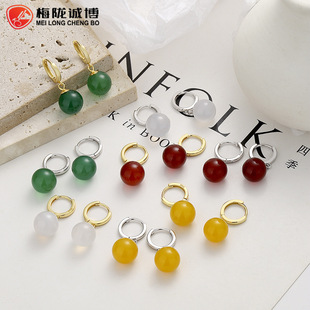 925纯银圆形玛瑙螺纹耳钉女简约ins彩色玛瑙耳骨钉个性气质耳饰品详情2