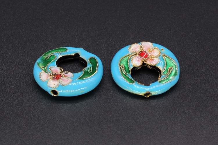 Traditional high-temperature cloisonne enamel filigree silver blue DIY jewelry accessories, spacer beads Cloisonne 20mm large earrings pic 5