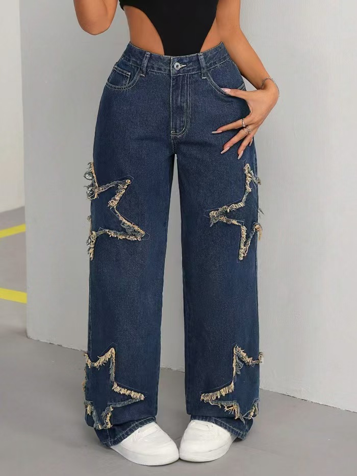 Cross border euram stick jeans amazon pentangle flecos flecos holgado straight coupe casual versátil mop pants pic 6