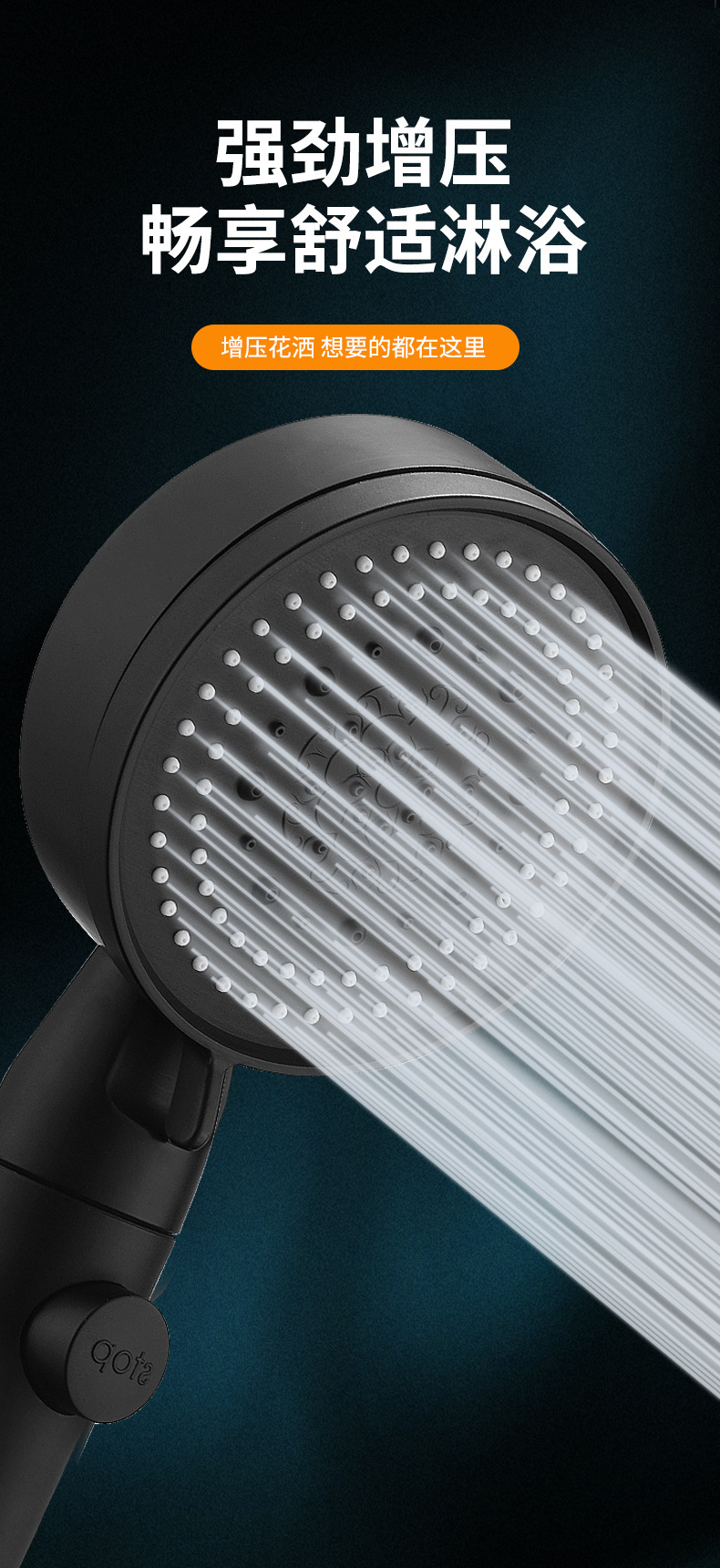 Black Knight five-speed multi-functional pressurized showerhead matte black large handheld showerhead shower set pic 1