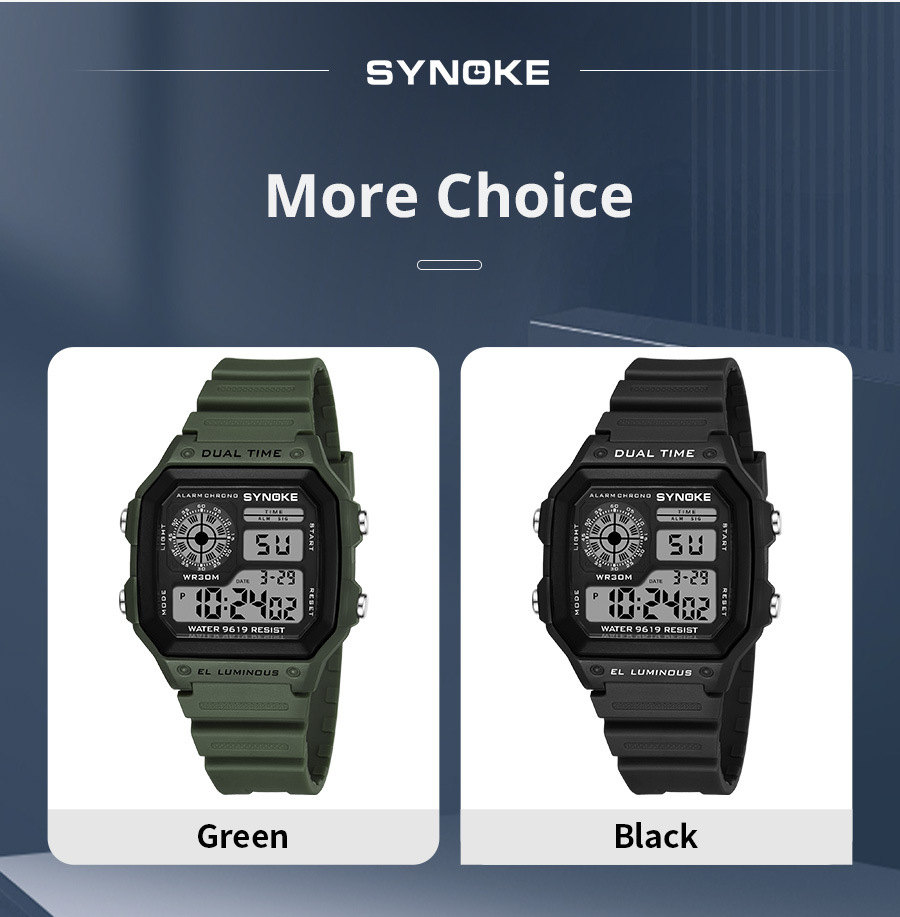厂货SYNOKE轻薄方形经典学生手表电子表夜光防水运动男士小方块手详情28