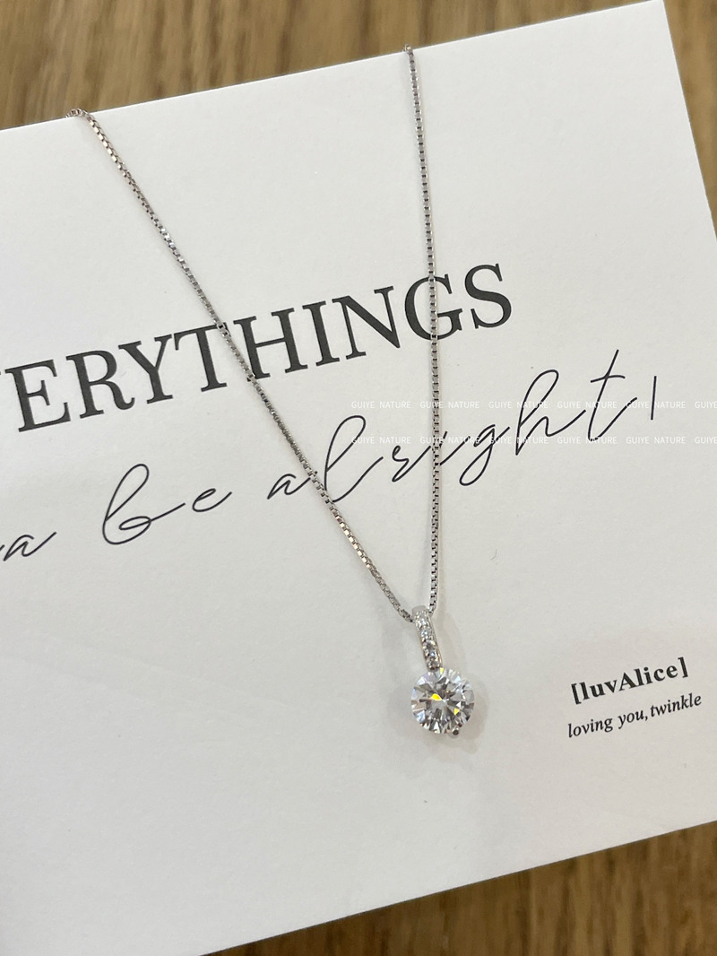 单钻项链925纯银一颗钻项链女百搭高级感满钻锁骨链锆石项链饰品详情9