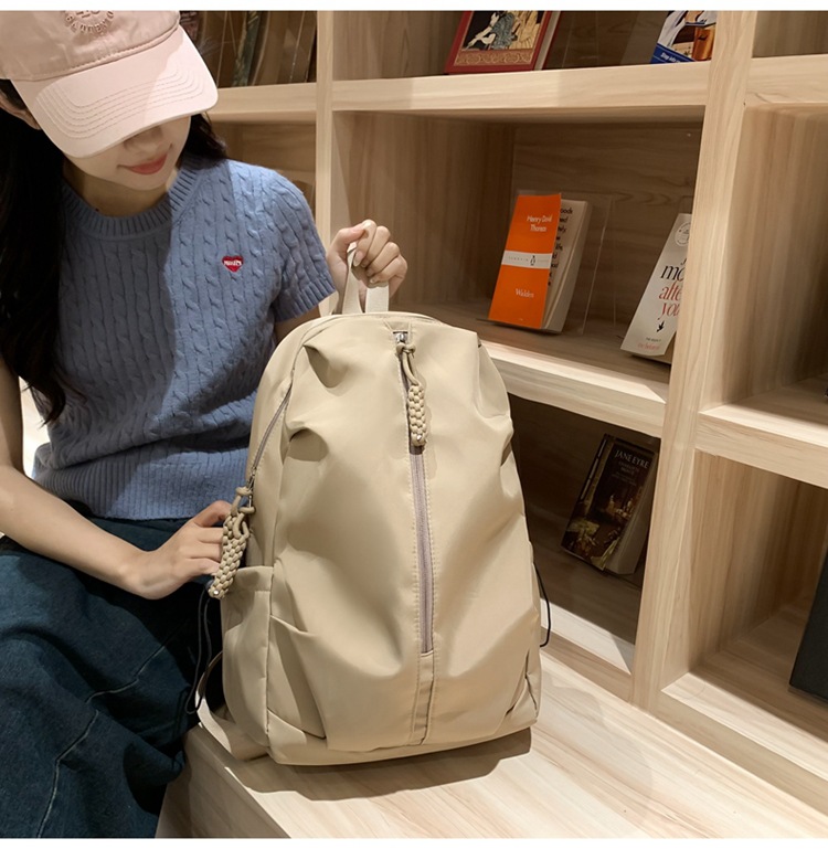 双肩包男士高级感大容量简约书包女大学生旅行背包纯色休闲批发详情16