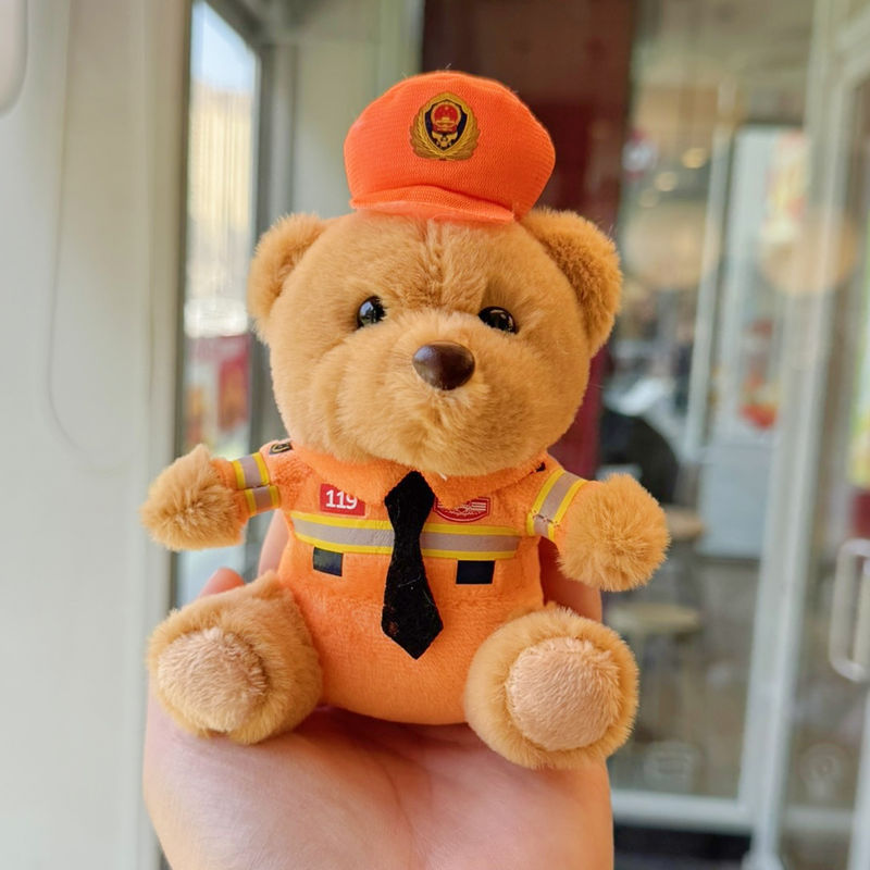 新款警察熊交警消防熊小挂件毛绒玩具公仔网红铁骑玩偶可爱钥匙扣详情13