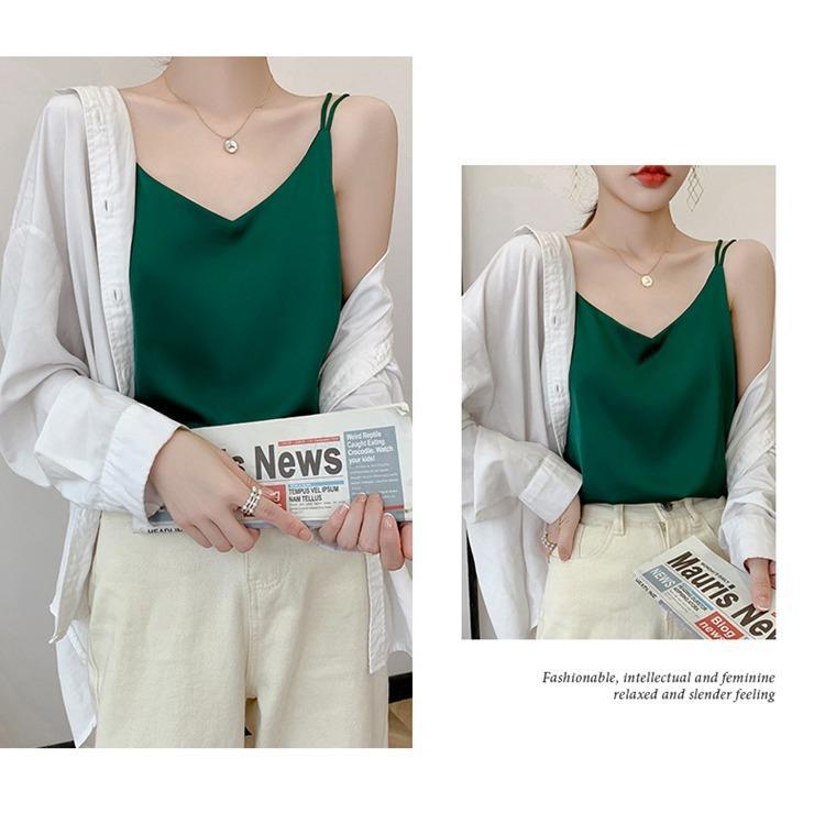 2025年吊带背心女内搭白色美背醋酸仿真丝上衣缎面夏西装仿打底衫详情9
