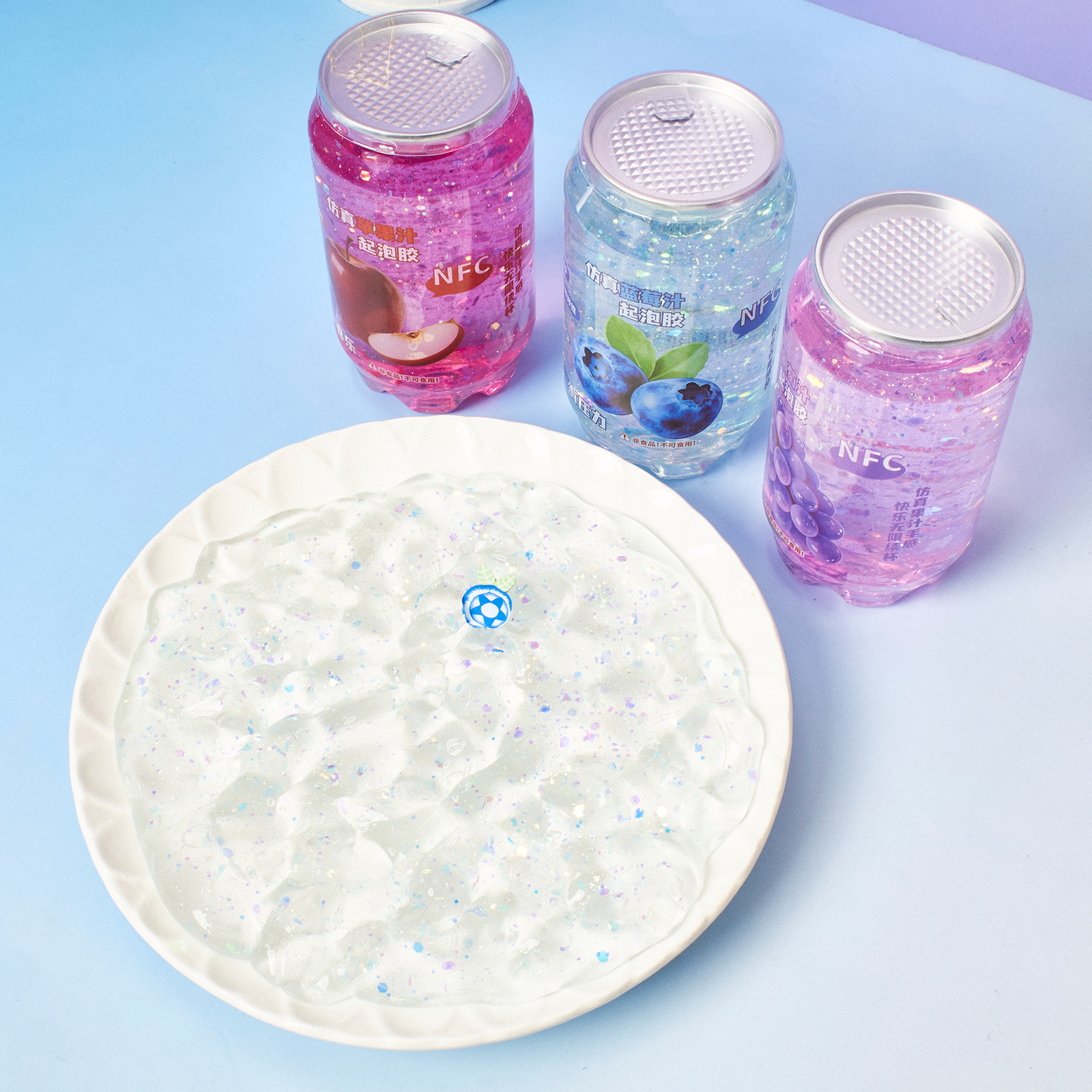 网红爆款新品儿童玩具史莱姆易拉罐起泡胶水果汁系列高颜值解压详情9