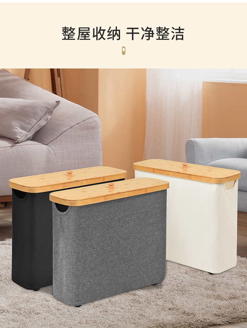 Cross-border fabric storage baskets with bamboo LIDS, bathroom toilet paper storage baskets, home cola bottle recycling storage baskets wholesale pic 14