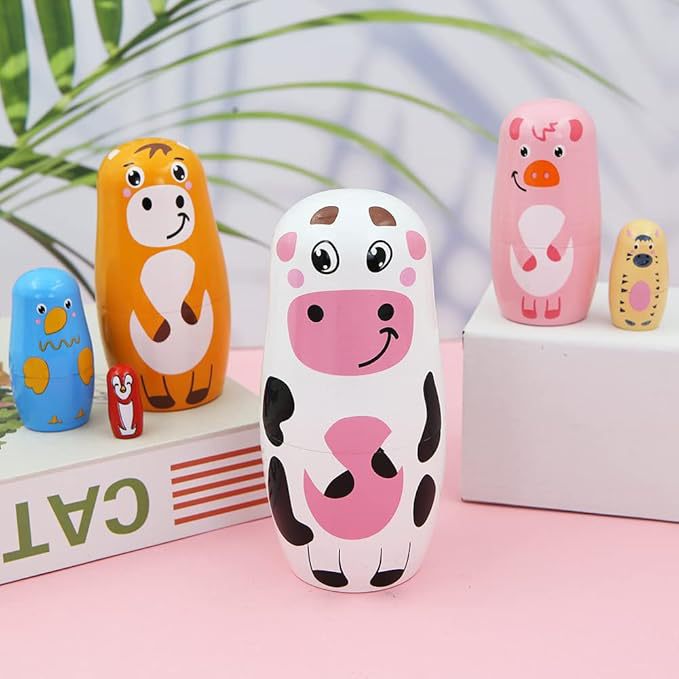 俄罗斯套娃卡通可爱6层镶嵌娃娃创意小奶牛木质摆件礼物跨境热销详情8