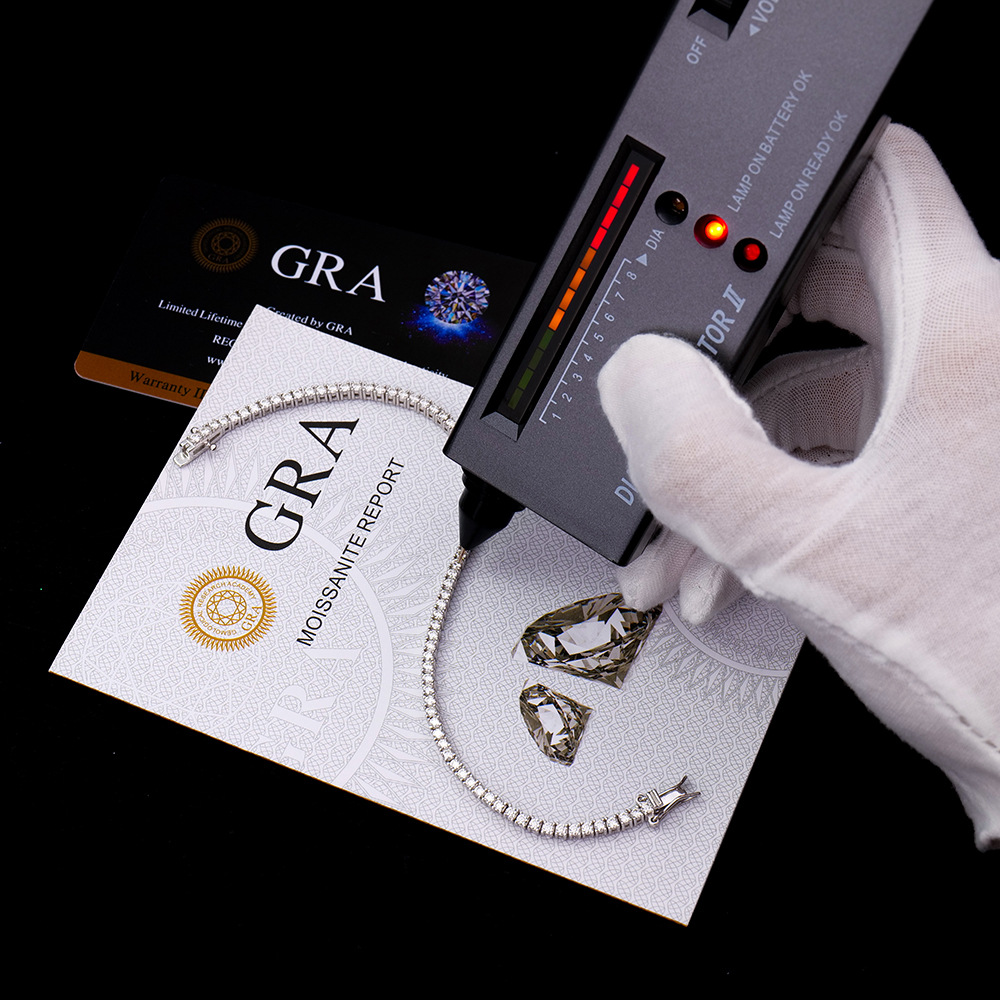 欧美风男士纯银手链2MM水钻镶嵌莫桑石时尚饰品送男友潮流款详情12