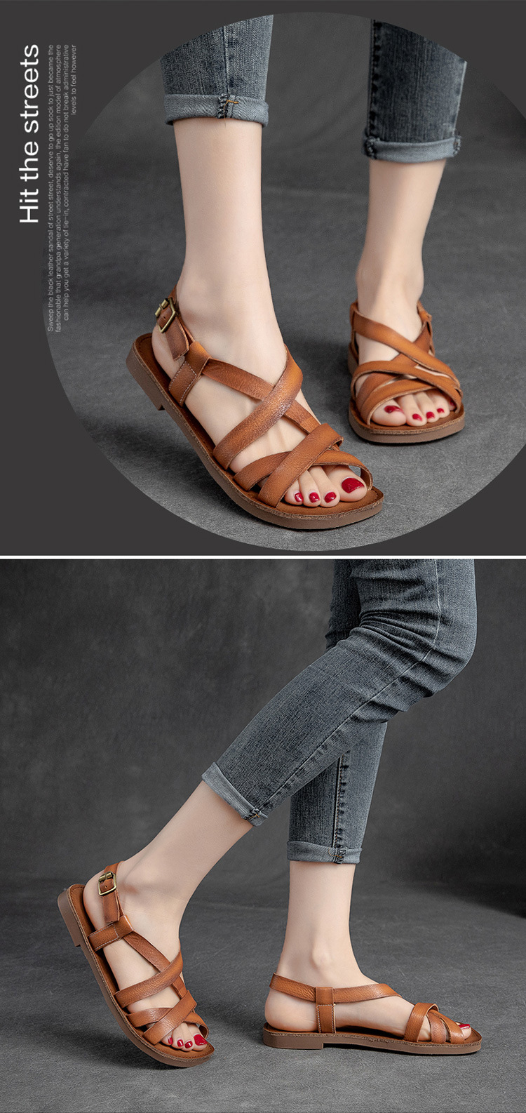 杰骤2025夏季新款罗马凉鞋女平底舒适露趾透气百搭一字带休闲时尚详情13