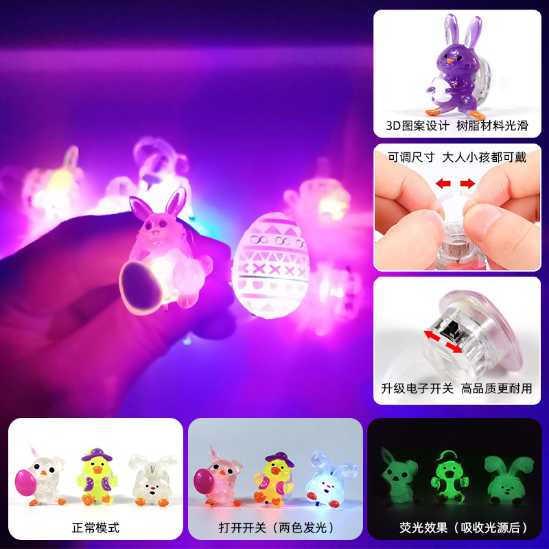 亚马逊热销树脂卡通恐龙发光戒指荧光LED手指灯儿童派对戒指套装详情4