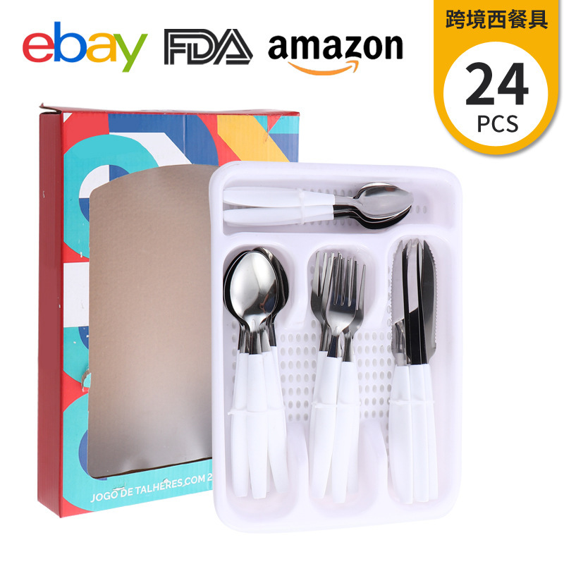 24-piece set of knives, forks and spoons for cross-border trade from Brazil, with slanted tail handles, household steak knives, dessert spoons and stainless steel tableware pic 7