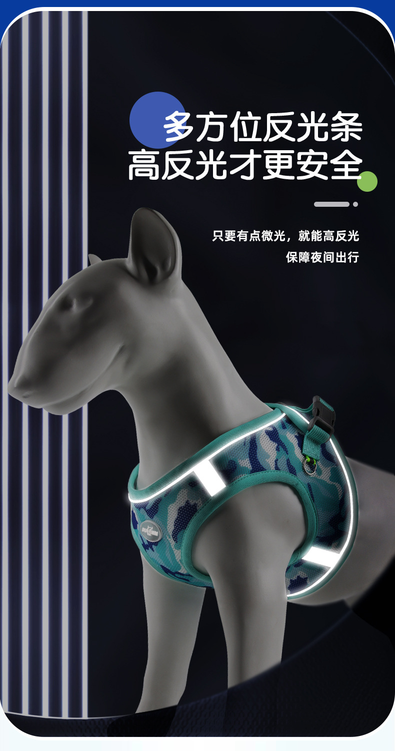 Wholesale of new spring and summer dog chest and back straps, reflective and breathable dog leash, camouflage three-piece set and dog leash pic 10