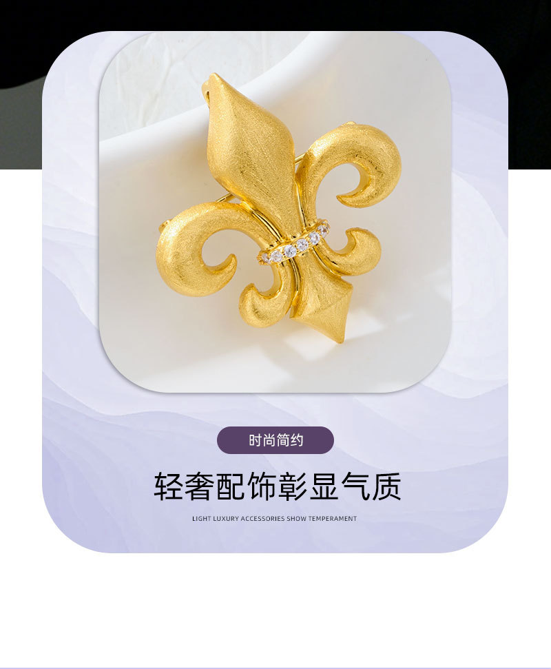 源头工厂复古宫廷风拉丝鸢尾花胸针铜合金真金电镀镶锆高级感别针详情10