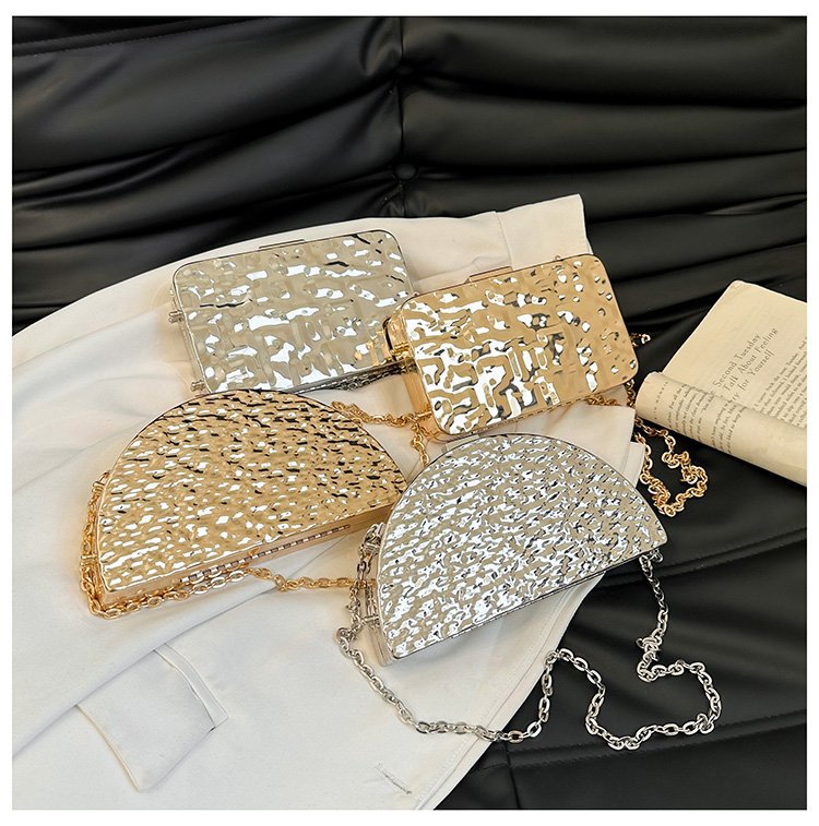 晚宴包金属2024夏季新款盒子女包链条单肩斜挎包褶皱跨镜女手机包详情102