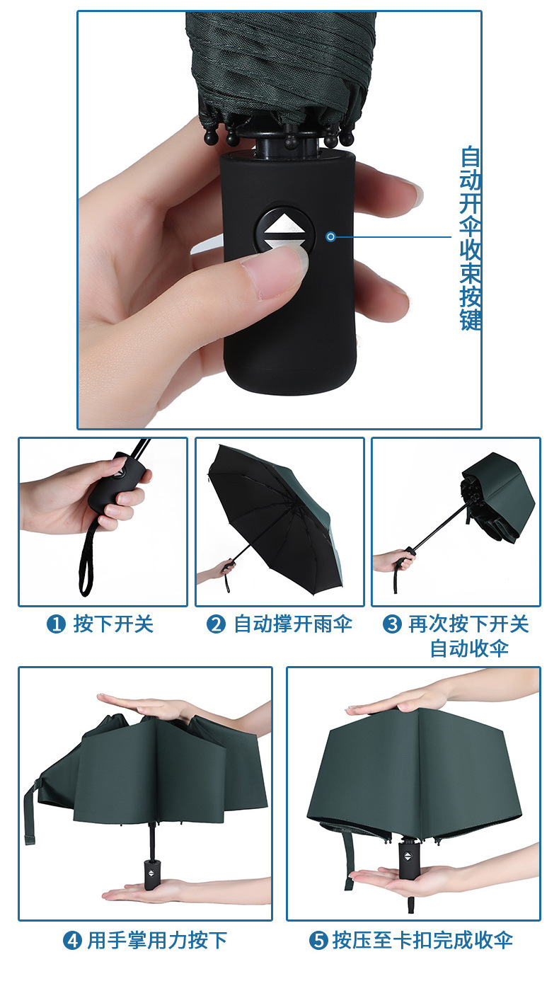 全自动UV黑胶遮阳伞便携三折伞晴雨两用防晒防紫外线折叠太阳伞详情6