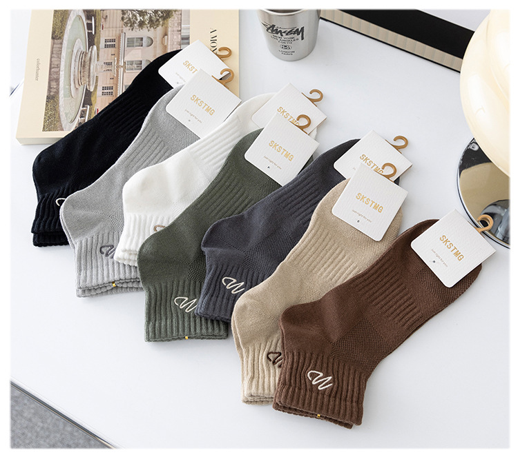 短袜男士春夏季刺绣纯色棉袜 低帮短筒休闲网眼袜子男船袜现货批详情16