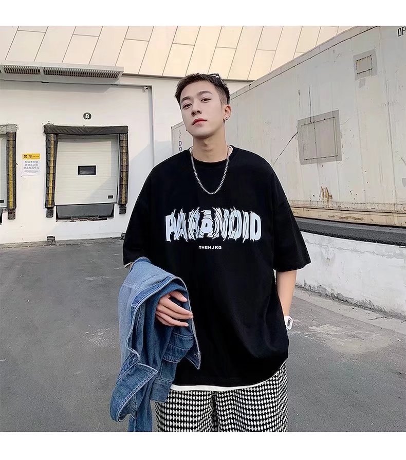 Pure cotton short-sleeved T-shirt for men, loose Hong Kong trend brand round-neck top, new letter-printed half-sleeved T-shirt pic 13