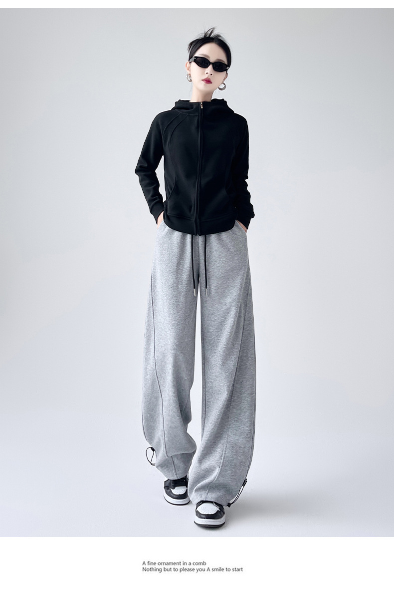 加绒运动裤子女秋冬2025新款休闲阔腿灰色爵士舞香蕉镰刀弯刀卫裤详情20