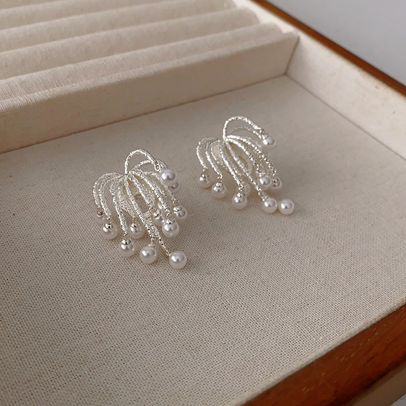 pinkdri**le同款流苏烟花瀑布耳钉小众925银针珍珠耳钉开口戒指女详情8