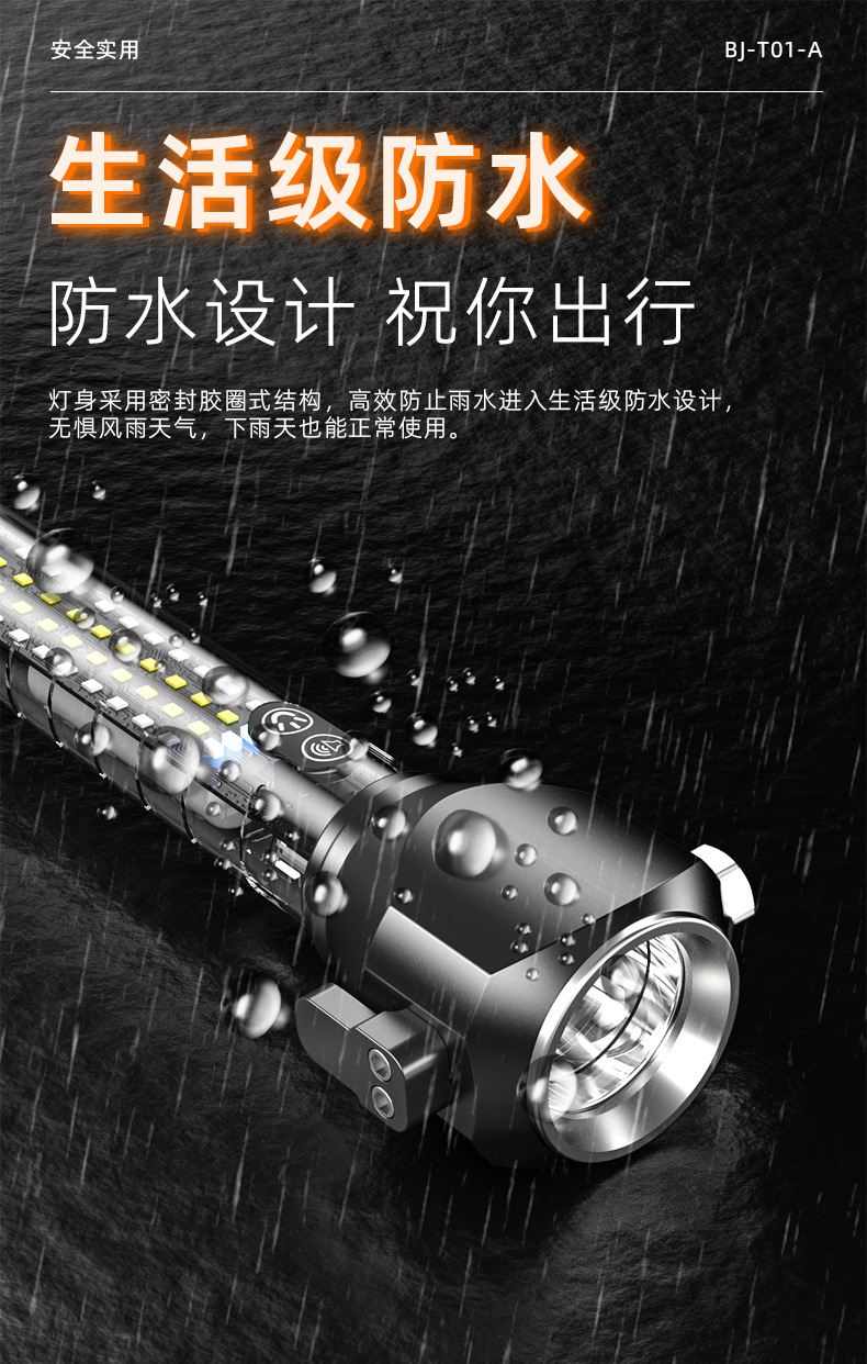 Super Art Multi-functional outdoor fire safety hammer, strong light flashlight charging, explosion-proof alarm, red and blue flash emergency self-driving safety tool pic 16