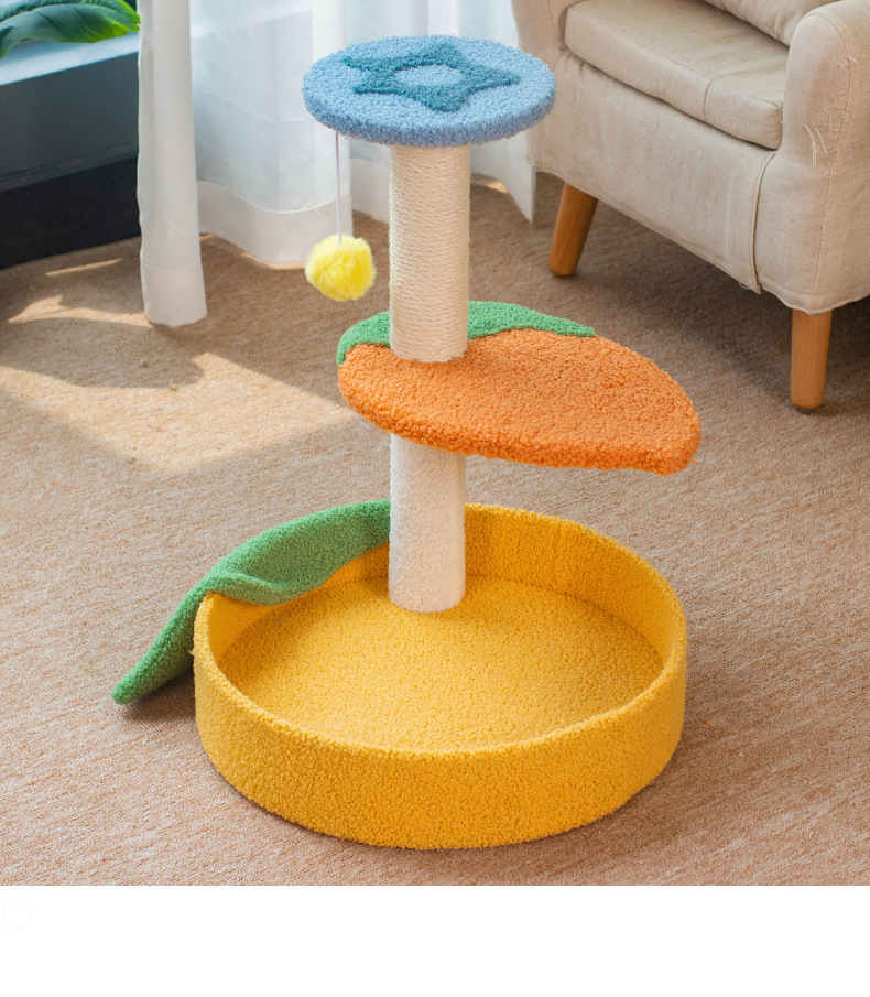 Three-layer fruit cat climbing frame, claw grinding cat bed, cat tree integrated, kitten toy, small, non-occupying cat scratching post pic 12