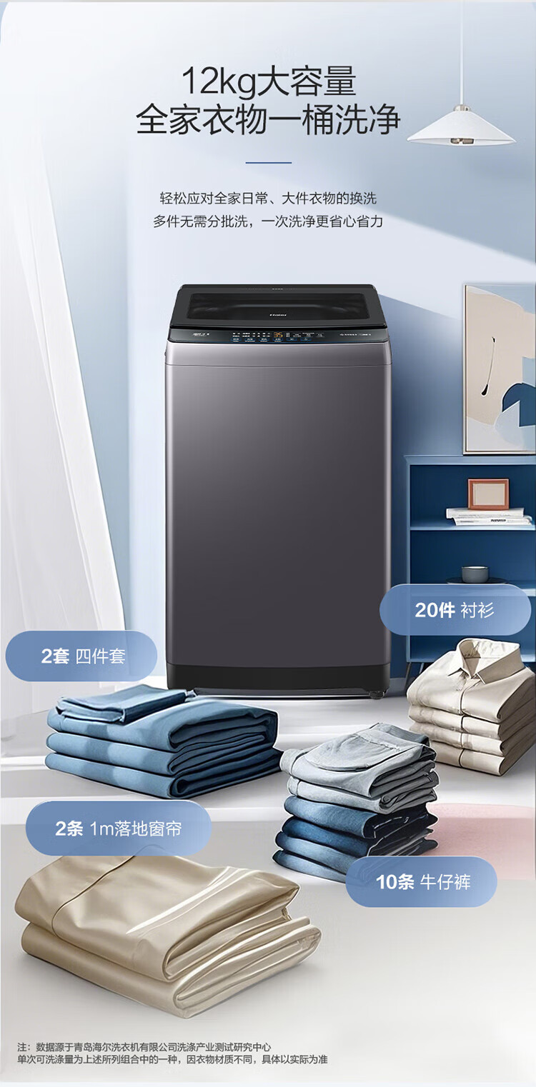 海尓波轮洗衣机全自动家用12公斤大容量新款直驱变频一级洗衣机详情17