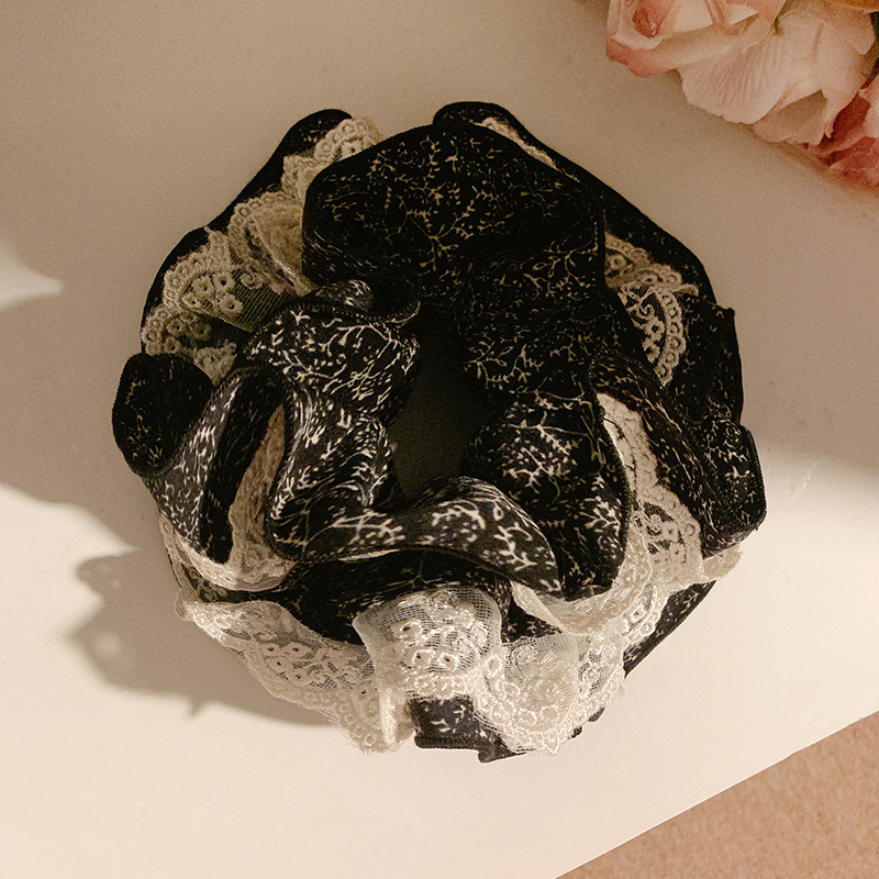 Spring and summer fresh and delicate floral checkered large intestine hair band, a high-end look for women, sweet forest-themed bun hair rope, large headwear pic 20